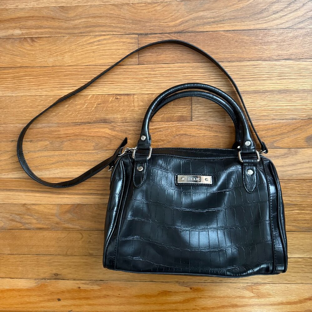 Relic Black Crocodile Bag with Silver Hardware Medium Sized Purse  Short handles
